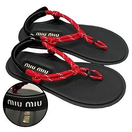 Miu Miu Riviera Code and Leather Sandals Red Red