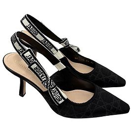 JAdior Cannage Motif Technical Fabric Slingback Pumps Black
