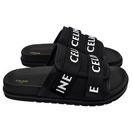 Céline Logo Jacquard Piteo Strappy Sandals Black