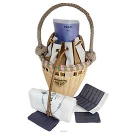 Prada Mini-Rattan-Eimer Tasche Braun