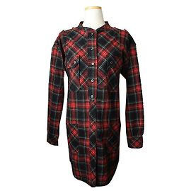 Isabel Marant Red Check Wool Blend Shirt Dress Red