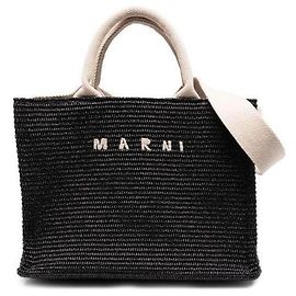 Marni Black Raffia Small Tote Bag Black