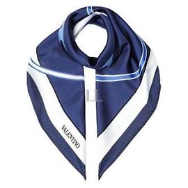Valentino Lenço de seda com logotipo Azul