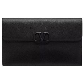 Clutch Valentino Logo in pelle nera Nero