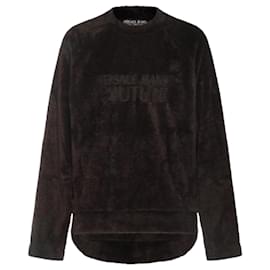 Versace Haariger, lockerer Strickpullover Schwarz