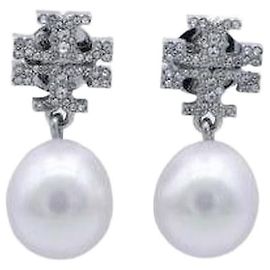 Tory Burch Pavé-Perlen-Drop-Ohrringe Weiß