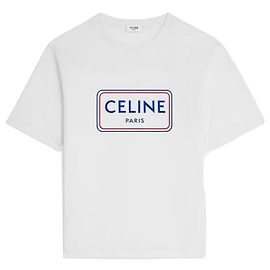 Céline Camiseta suelta de jersey de algodón blanco óptico Azul