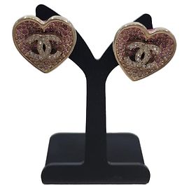 Chanel Orecchini a forma di cuore con logo CC Rosa