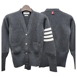 Thom Browne Milan gestreifter Cardigan in Mittelgrau Braun