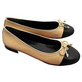 Tory Burch Contrast Cap Toe Bow Ballet Flat Shoes Black