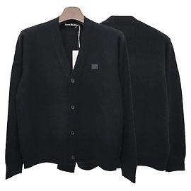 Wollstrick-Cardigan mit V-Ausschnitt und Acne-Logo Schwarz