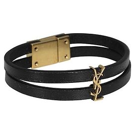 Saint Laurent Lambskin Double Strap Bracelet Black