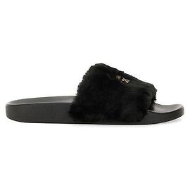 Versace Logo Fur Slide Black