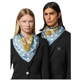 Versace Cachecol grande de seda barroca concha Pulard Azul