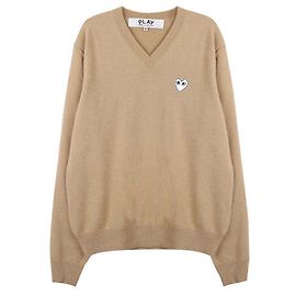 Comme Des Garcons Pull en V blanc à cœur Marron