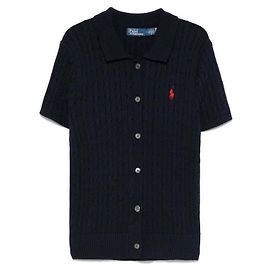 Ralph Lauren Kurzarmpullover aus Baumwolle mit Kabelstrick und Pony-Logo Blau