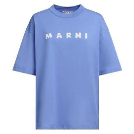 Marni Camiseta de jersey de algodón con estampado de logo Azul