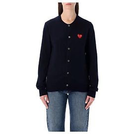 Comme Des Garcons Wollcardigan mit rotem Herzemblem AX Blau