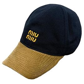 Miu Miu Blaue Corduroy-Denim-Cap mit gesticktem Logo Blau