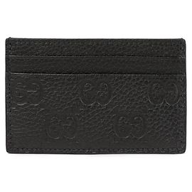Gucci Embossed GG Grain Leather Card Case stamp: Black