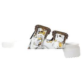 Versace Baroque Buckle Arizona Sandals White