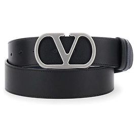 Valentino Cinto de couro de bezerro brilhante com logotipo assinatura Preto