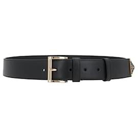 Prada Cinturón de cuero con logo triangular Negro