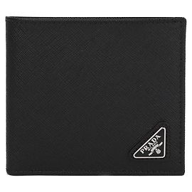 Prada Saffiano Triangle Men's Bi-Fold Wallet Black