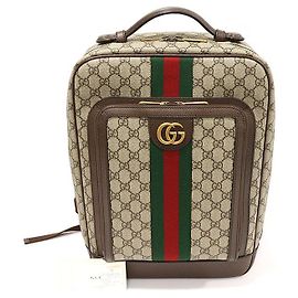 Gucci GG Supreme Canvas WEB Gold-tone Ophidia Medium Backpack Brown
