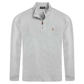 Ralph Lauren Pullover a mezza zip in rib con ricamo del logo pony Marrone