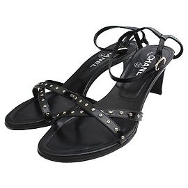 Chanel Black Logo Stud Sandals Black