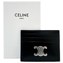 Céline Triomphe Silver Leather Card Holder Black