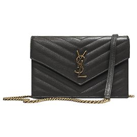 Saint Laurent Bolsa transversal em couro de bezerro matelassé Cassandra cinza escuro Marrom