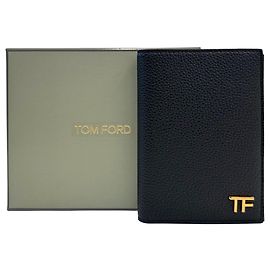 Tom Ford Porta pasaporte de cuero graneado con logo Negro