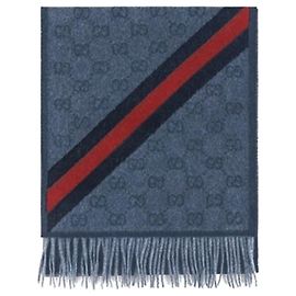 Gucci Cachecol de Lã GG Web Azul Meia-Noite Azul