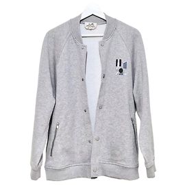 Hermès Jaqueta Bomber de Couro com Patches Mini Prata