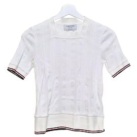 Thom Browne Polo de malha listrado RWB de manga curta Prata