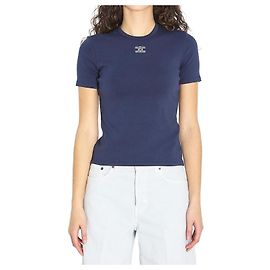 Céline T-shirt en jersey de coton côtelé Bleu