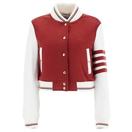 Thom Browne Cashmere Cropped Varsity Jacket Red
