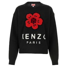 Kenzo Blumenstrickpullover Schwarz