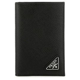 Prada Saffiano Triangle Card Holder Black
