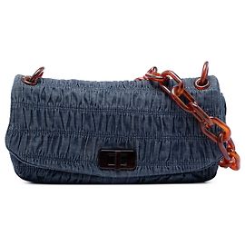 Prada Blaue Denim Gaufre Schultertasche mit Harzkette Blau Andere