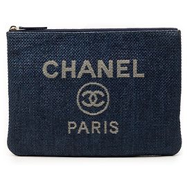 Chanel Blue Medium Denim Deauville O Case Clutch Blue Navy blue