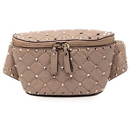 Valentino Brown Nappa Rockstud Spike Belt Bag Brown Flesh