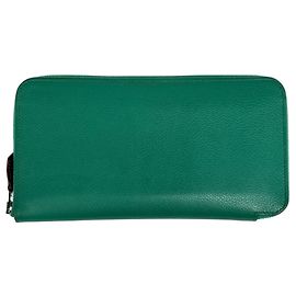 Carteira de seda Azap Long com zíper redondo Hermès Verde