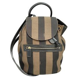 Fendi Pequin Brown Leather and Canvas Backpack Brown