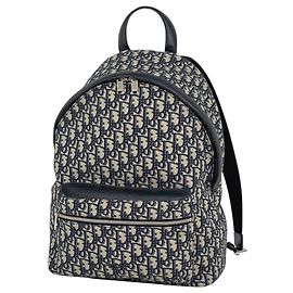 Christian Dior Trotter-Muster Canvas-Rucksack Schwarz Blau