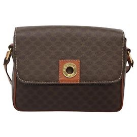 Céline Bolsa de Ombro Celine Vintage Macadam em Lona e Couro Marrom