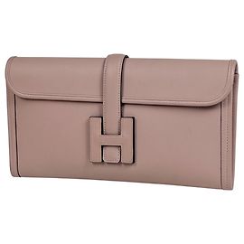 Hermès Hermes Jige Elan Clutch Bag in Pink Swift Leather Pink