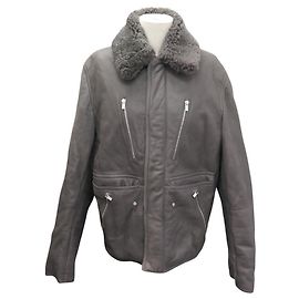 Hermès HERMES BOMBER JACKET 50 M IN SHEARLING LAMB LEATHER COAT Grey